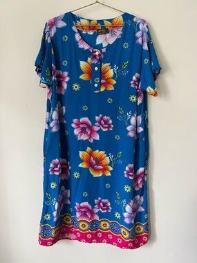 Blue Floral Button-Front Dress with Pink spring tunic (not size check)